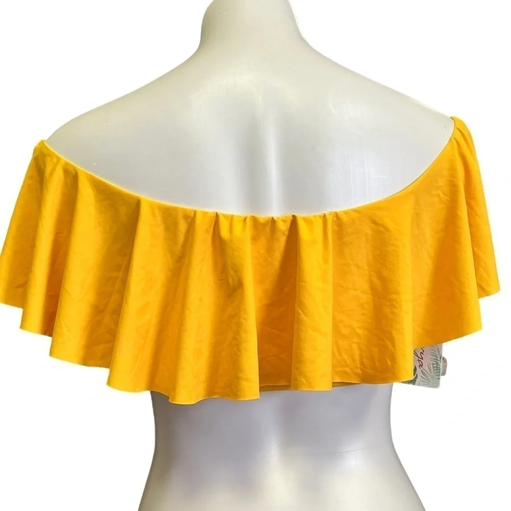 YELLOW Off The Shoulder Ruffle Bikini Floral Bottoms Medium NWT Cupshe Envya